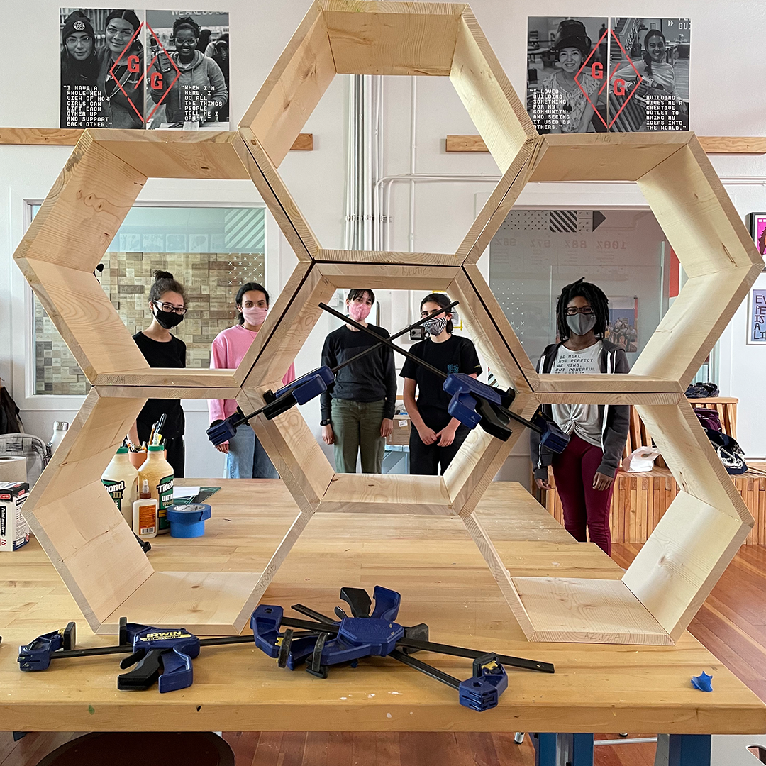 Girls Garage teen build bee boxes