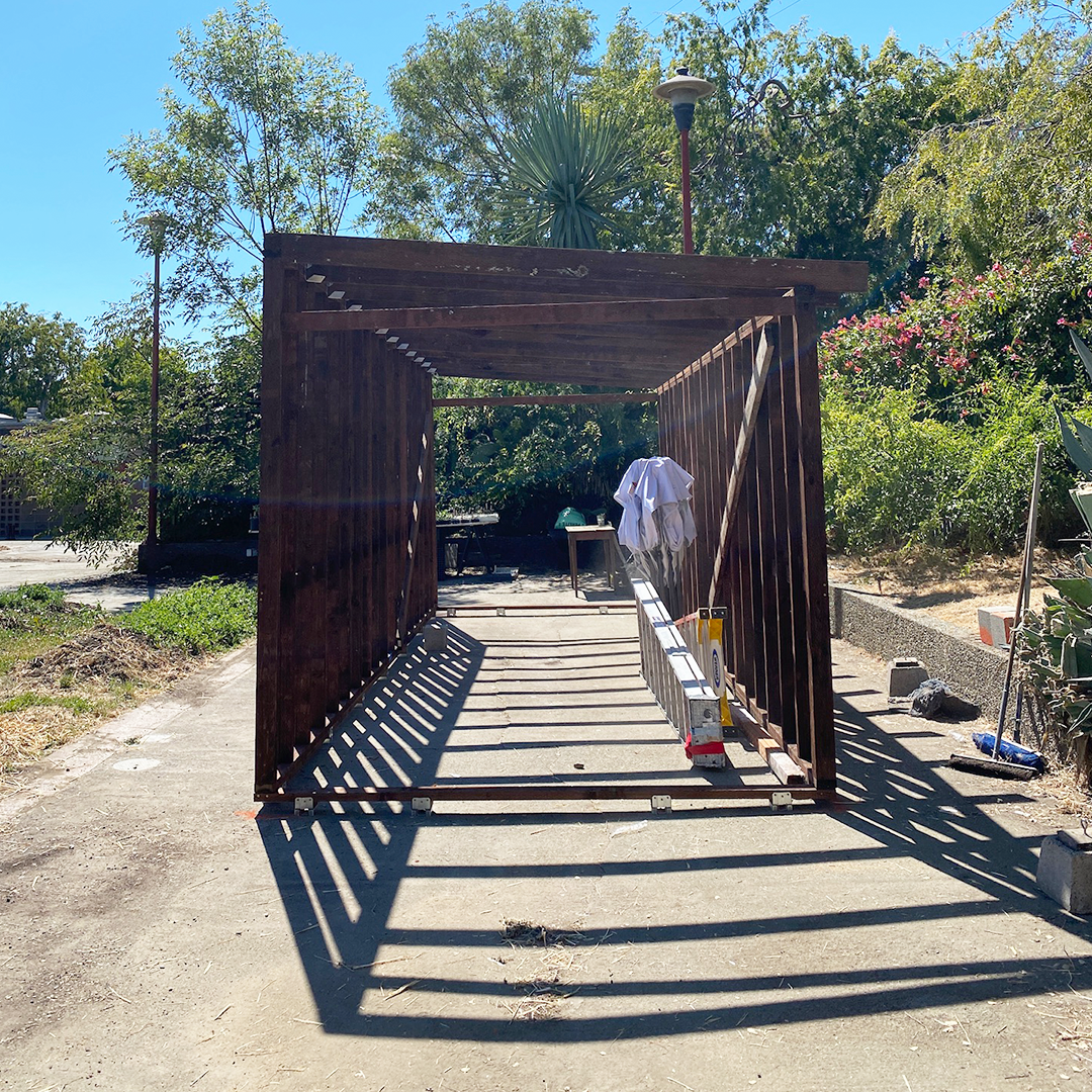 The external frame of the Growing Leaders greenhouse, built by Girls Garage