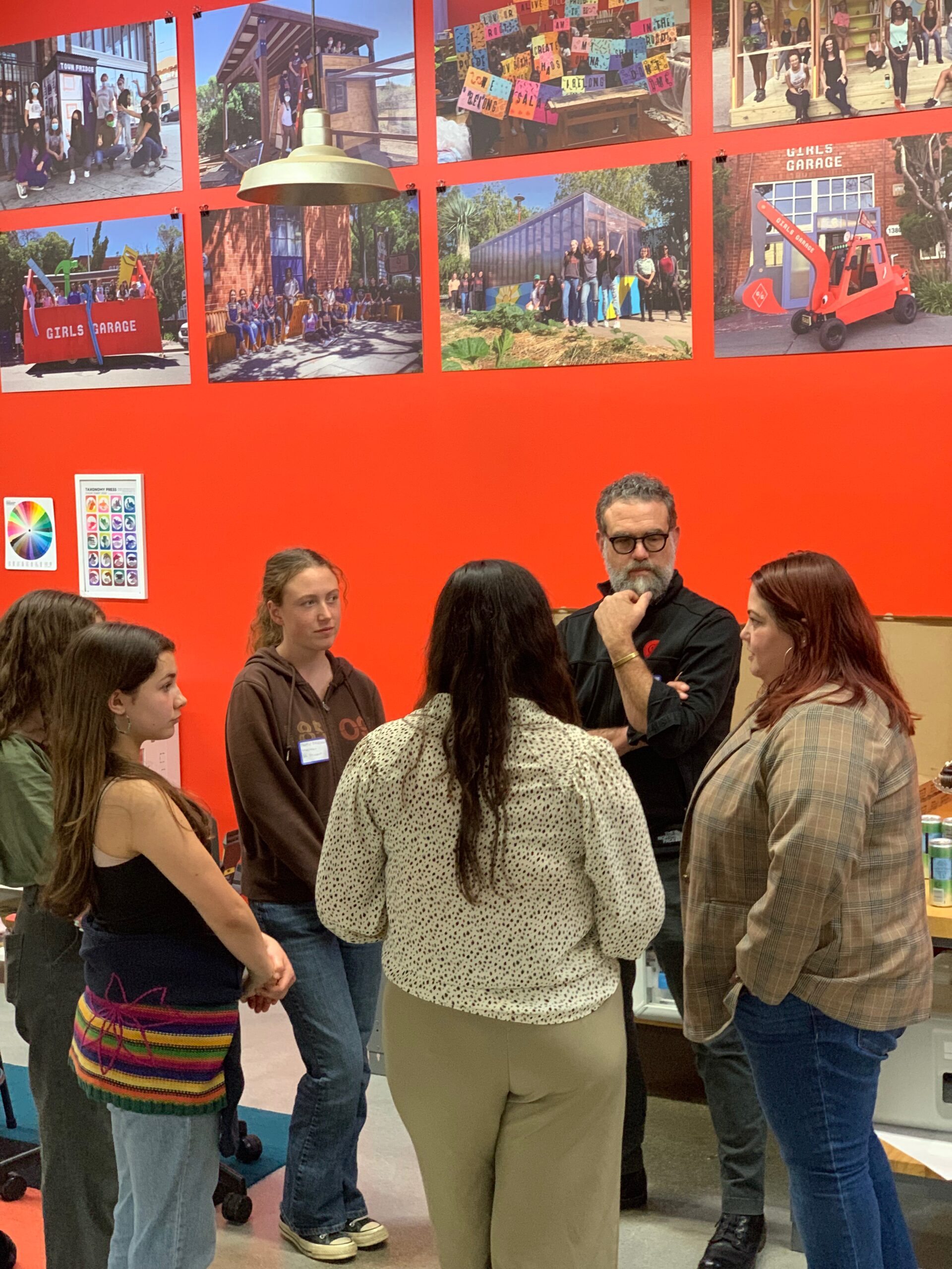 Students in discussion with corporate construction companies